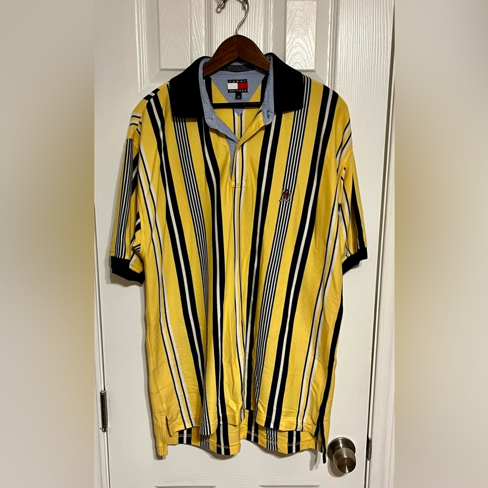 Vintage Tommy Hilfiger Men's‎ Yellow Striped Polo Shirt